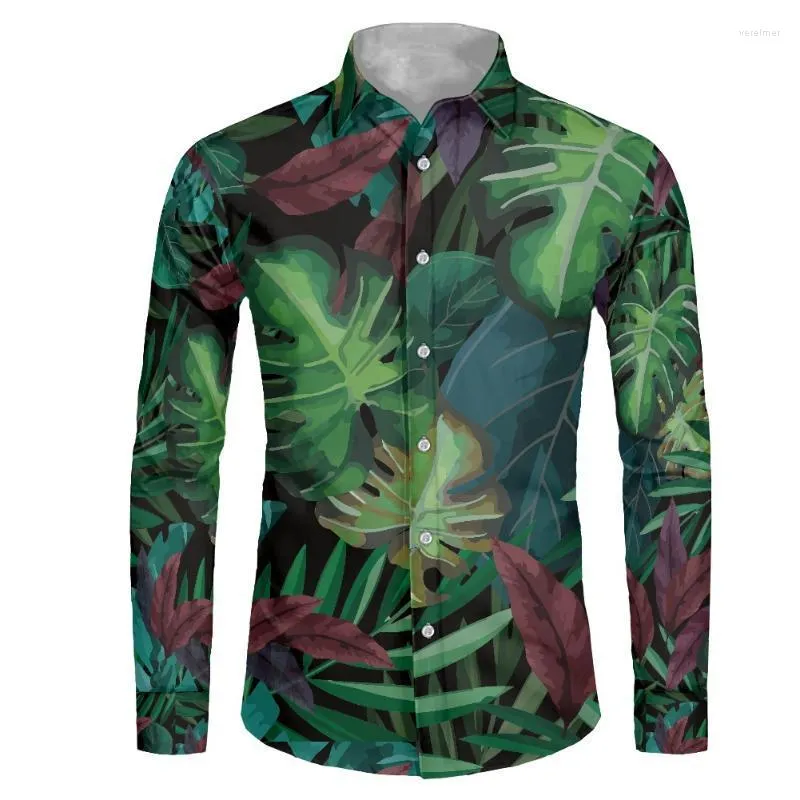 Chemises habillées pour hommes Chemise à manches longues hawaïenne imprimée de feuilles tropicales Hommes Vente en gros Polynésienne Plus la taille pour les chemises pour hommes