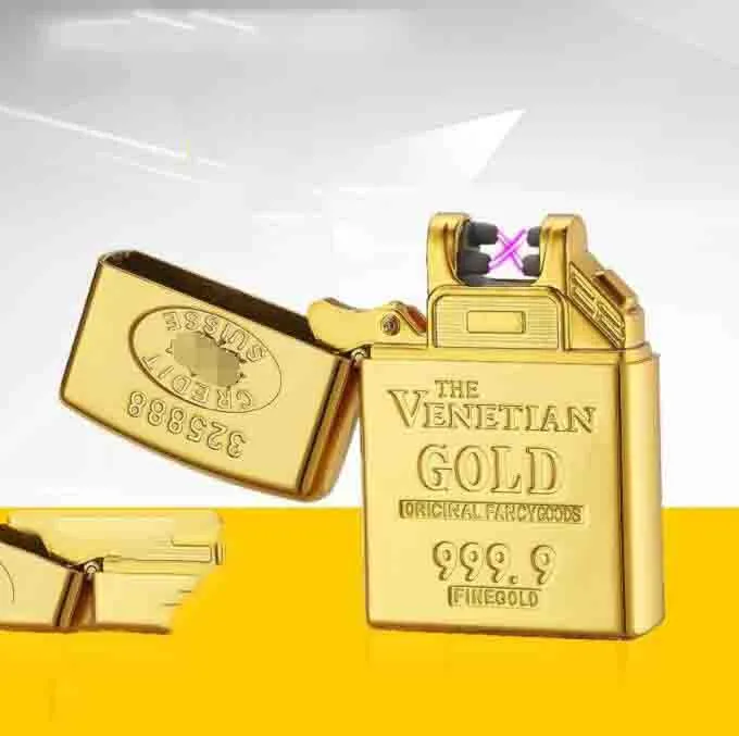 El más nuevo Gold Double Single Usb Arc Lighter Cigarette Electronic Electric Recargable pulso Encendedores Caja de regalo Herramientas para fumar 3 estilos elegir