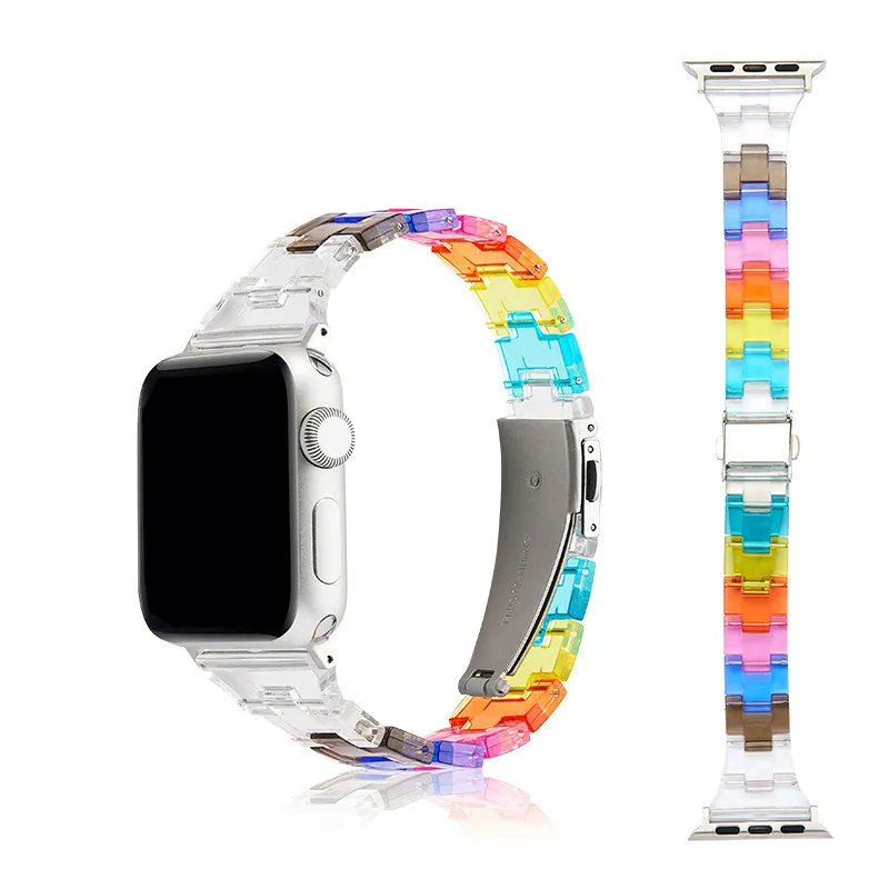 Iridescent Three Bead Watch Strap For Apple Watch band 42mm 45mm 44mm 41mm 40mm 38mm Watchband Wristband Iwatch Serise 7 Se 6 5 4 3 Bracelet Accessories