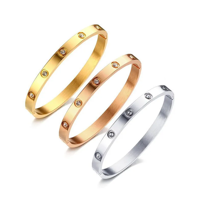 Bracciali per amanti delle donne Braccialetti in oro argento Uomini Gioielli di design di lusso Bracciale in acciaio inossidabile classico semplice con diamanti personalizzati