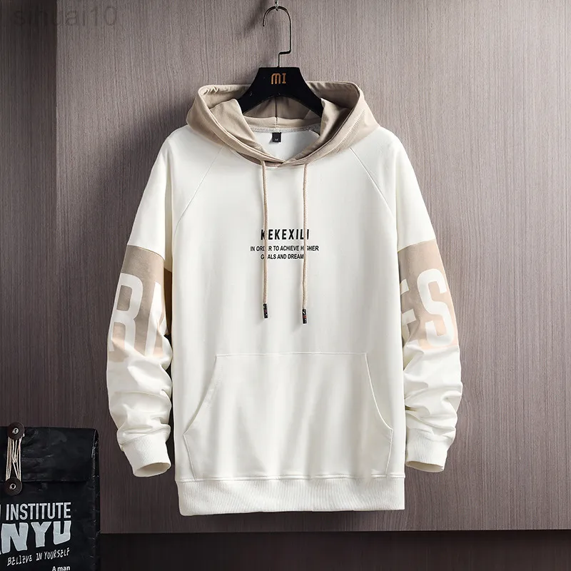 Men's Color Block Stitching Hip Hop Streetwear Letter Print Gradient Sweatshirt Spring Hoodies Loose Unisex Oversize Hoodie L220730