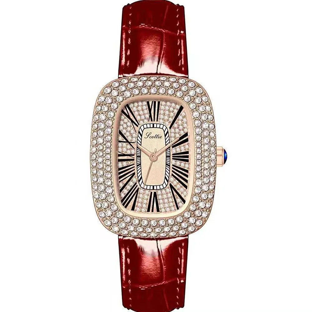 Роскошные женские часы Дизайнерские наблюдатели дамская модная тенденция полная бриллиантовая кожаная ремешок водонепроницаемые Quartz Watch Женщины Kyuk