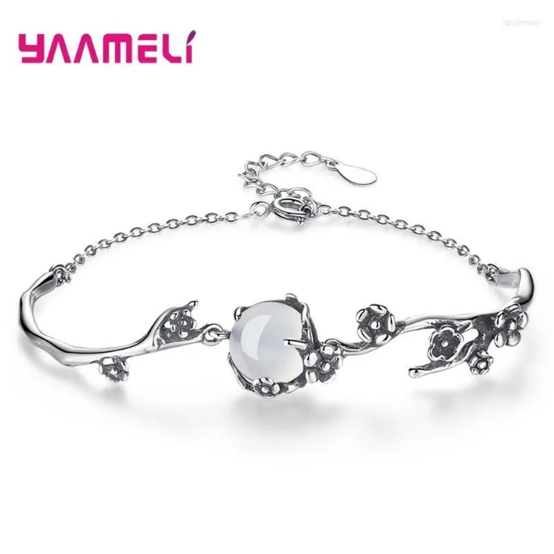 Link Chain Silver Bracelets Bangles Pretty Plum Blossom Flower Natural Crystal Charms Jewelry For Women Girls Birthday GiftLink Lars22