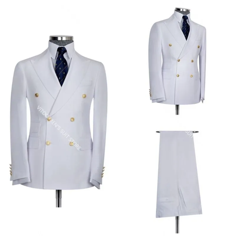 Men's Suits & Blazers Classic White Solid Color Men Suits Peaked Lapel Blazer Cu 220823