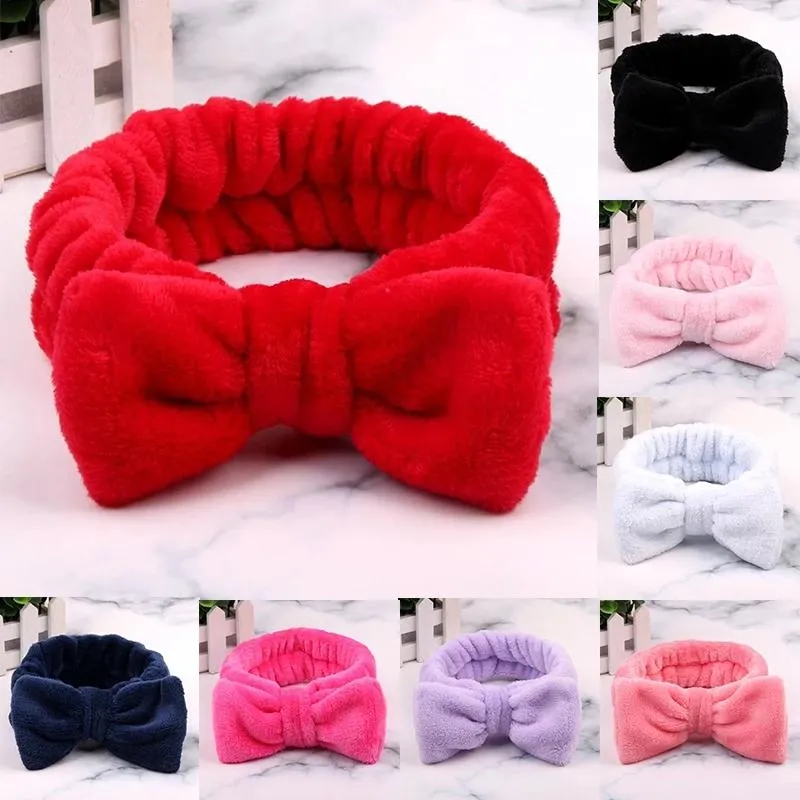 Women Coral Fleece Bow Hair Band Solid Color Wash Face Makeup Soft Headbands Fashion Girls Turban Head Wraps