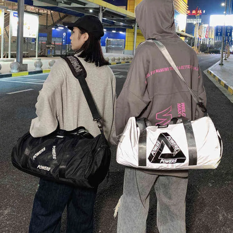 Bolsa de viaje de ocio para hombre, portátil, de un hombro, para entrenamiento de yoga, bolsa de fitness, bolsa de equipaje reflectante para mujer con zapatos 220514