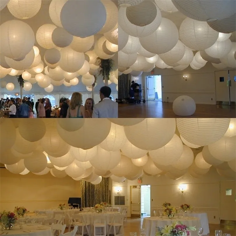 Dekoracja ślubna latarnia 30pclot biały okrągły papier Latarnia Chińska przyjęcie urodzinowe Latarnie wisząca piłka DIY 220527