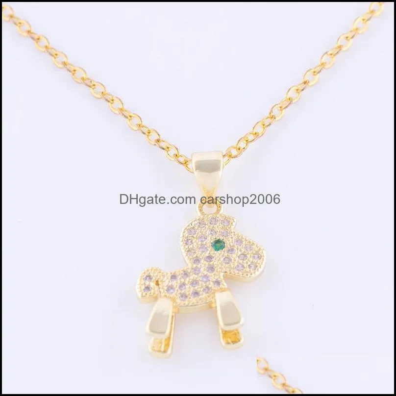 pendant necklaces fashion jewelry cute zircon trojan charms necklace women handmade copper micro pave long chain & pendants bijoux