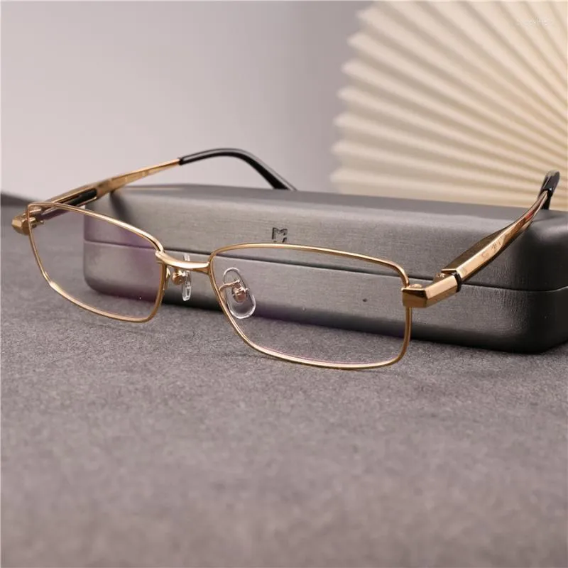 패션 선글라스 프레임 락 조이 티타늄 안경 남성 풀 림 골드 안경 남성 처방 광학 근시 렌즈를위한 평범한 안경