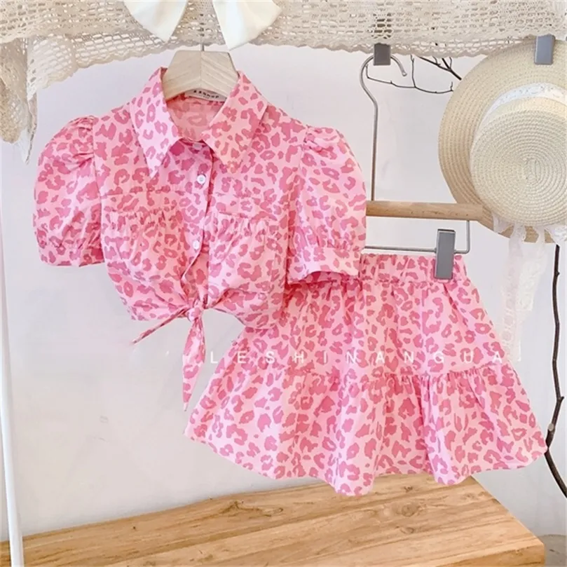 Ensemble de vêtements pour filles, couleur rose, léopard, vêtements pour tout-petits, chemisier et jupe de marque pour enfants, 220507