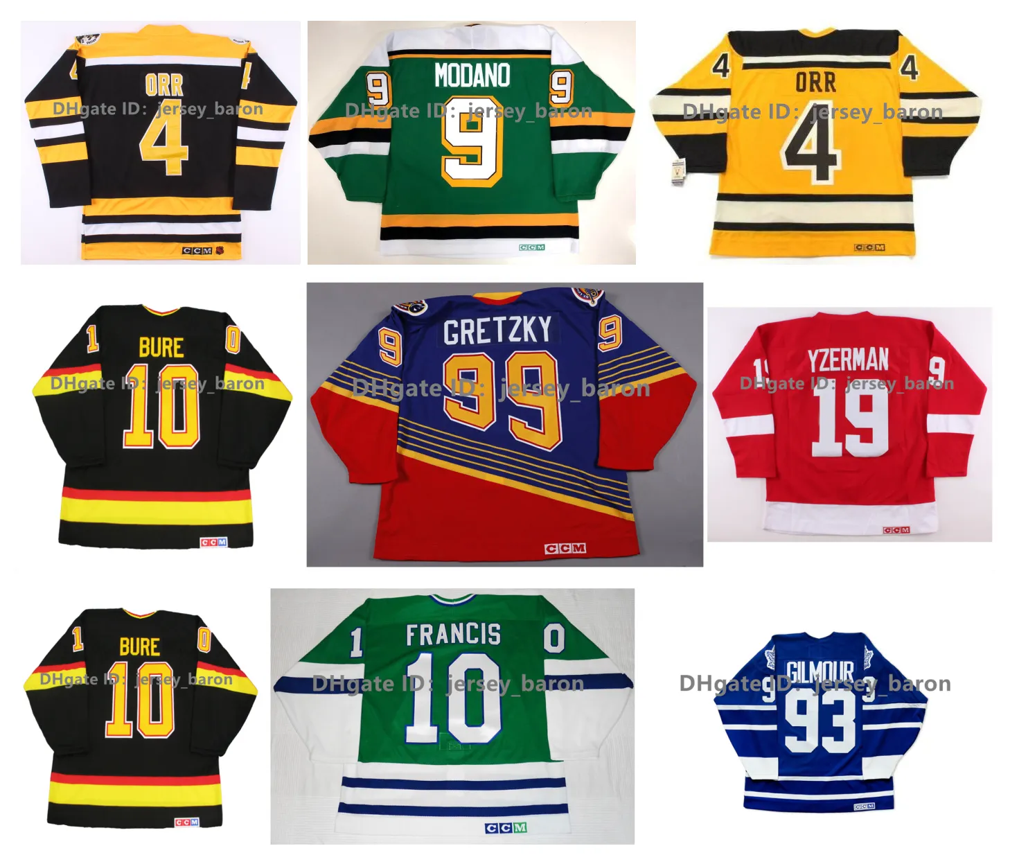 CCM Bobby Orr Bruins Hockey Jersey Stars Mike Modano Dino Ciccarelli Gordie Howe Steve Yzerman Red Wings Pavel Bure Wendel Clark Doug Gilmour