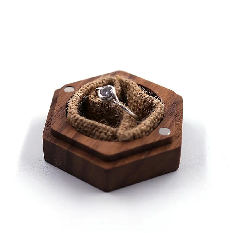 Black Walnut Wood Ring Boxes Gift Wrap DIY Carving Handmade Jewelry Box Necklace Earrings Storage Wedding Supplies asfd