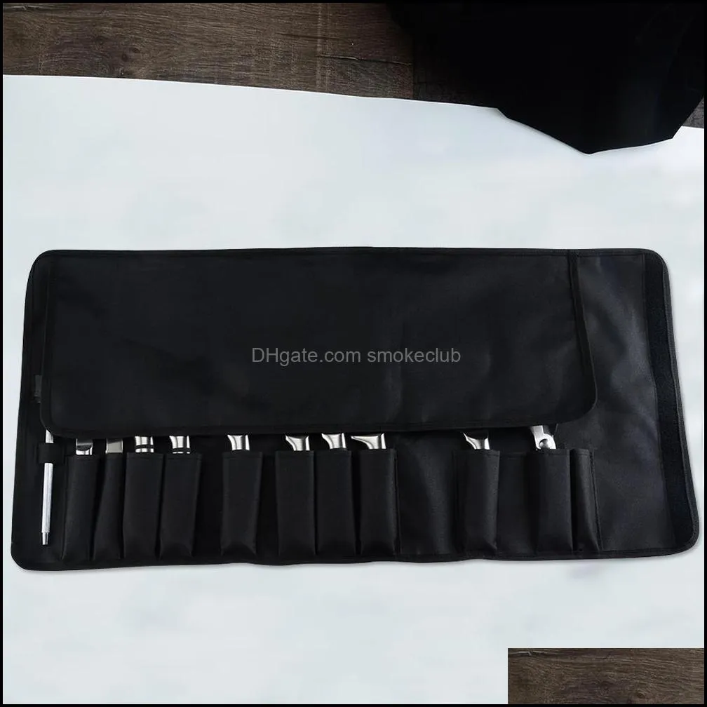 Kitchen Cooking Chef Knife Bag Roll Bag Carry Case Bag Kitchen Cooking Portable Durable Storage 12 Pockets Black Colors Tool