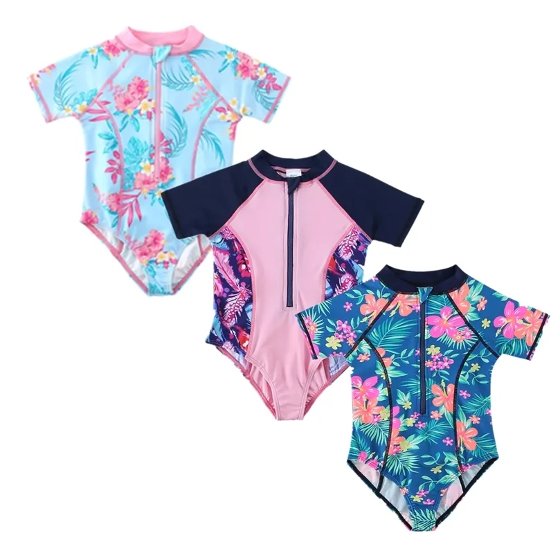 ere Costume da bagno stampato Bikini Cute Baby Girls 'Costume da bagno maniche corte Costume da bagno infantile UPF50 + Prendisole per bambini 220426