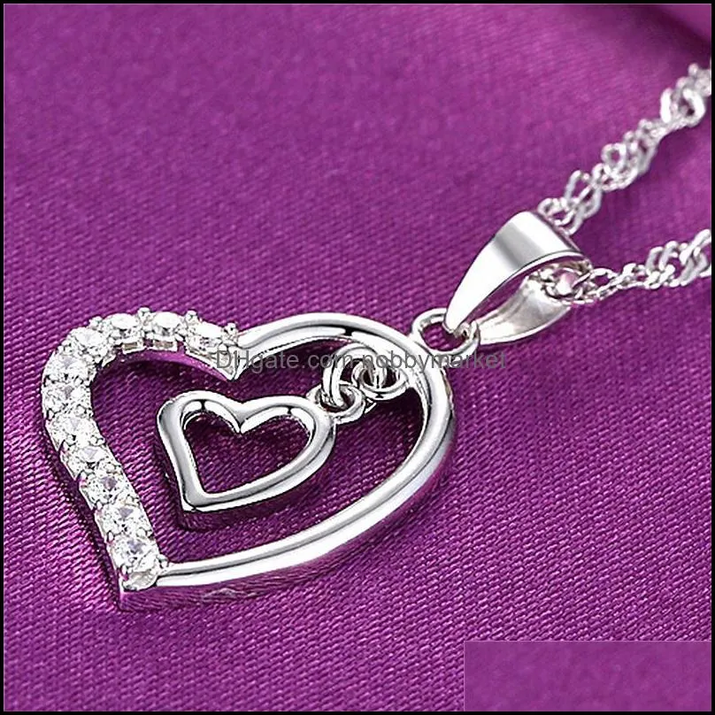 Diamond Heart necklace Double hearts pendant necklaces chain women children fashion jewelry