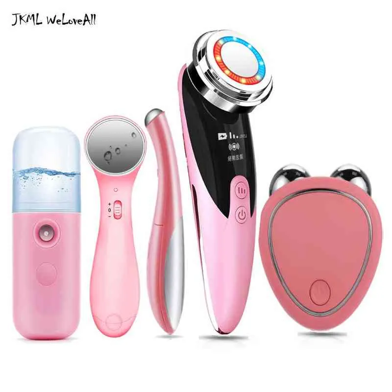 EMS LED Serrage de la peau Dispositif de rajeunissement Radio Fréquence Machine de levage des yeux Cou du visage Plus mince Rouleau Masseur Nano Spray 220505