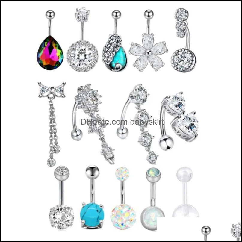 dangle body belly button ring set 14g zircon navel barbell for both men and momen