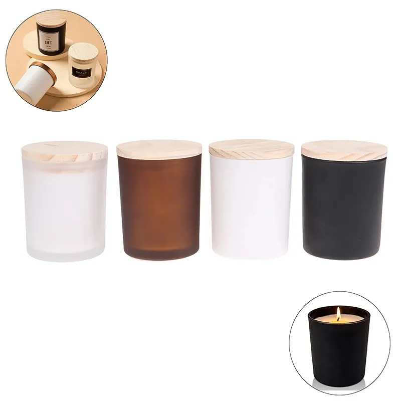 Recipientes de copo de vidro de 200ml de velas com tampa de bambu com velas de velas de bambu jarra home diy vela acessórios