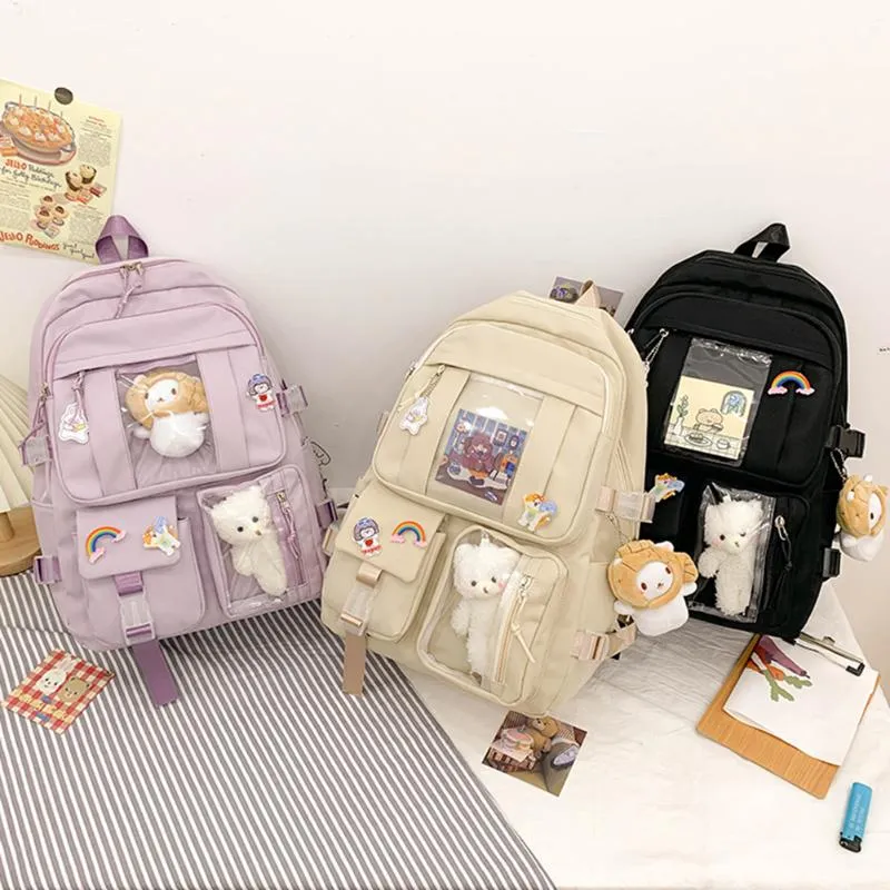 School Bags Teenagers Girls Nylon Multi-pocket Backpack Lightweight Large Capacity Travel Zipper Student Backpacks