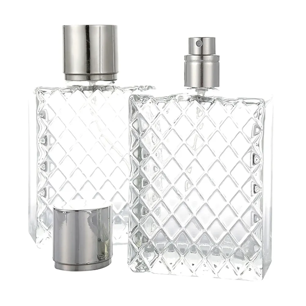 50pcs 100 ml Crilles carrées portables transport à transport rechargeable de parfum Verre Bouteille vide pour conteneur cosmétique