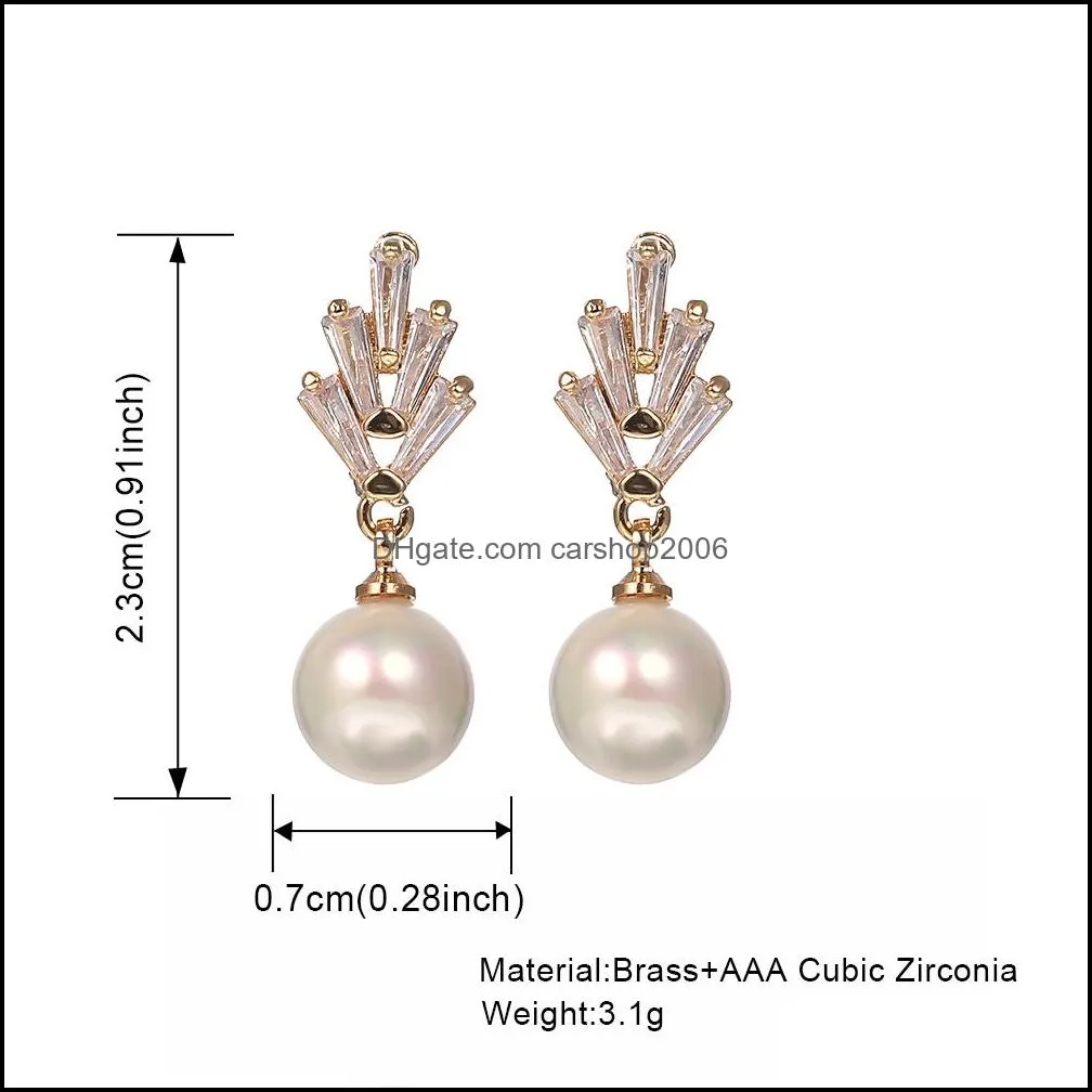 Fashion Pearl Teardrop Earrings Wedding Cubic Zirconia Dangle Earring for Brides Women Party Jewelry Gold Silver Rose Gold Plated