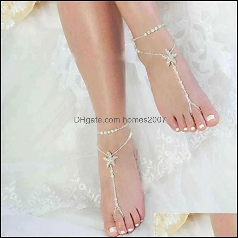Anklets 2 Stuks Parel Ankle Chain Beach Wedding Foot Sieraden Barefoot Sandal Enkelband Ketting 220120