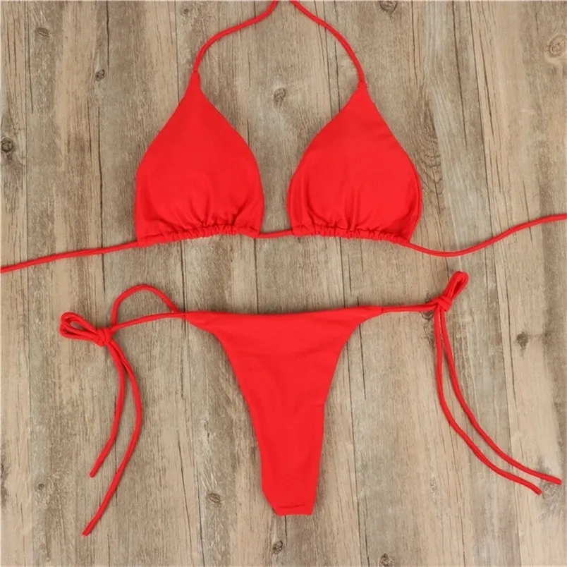 Summer Sexy Solid Color Set wiązka Gstring Thong Swimsuit żeńska bandaż kąpiel Brazlian Swimwear Bikini 220621