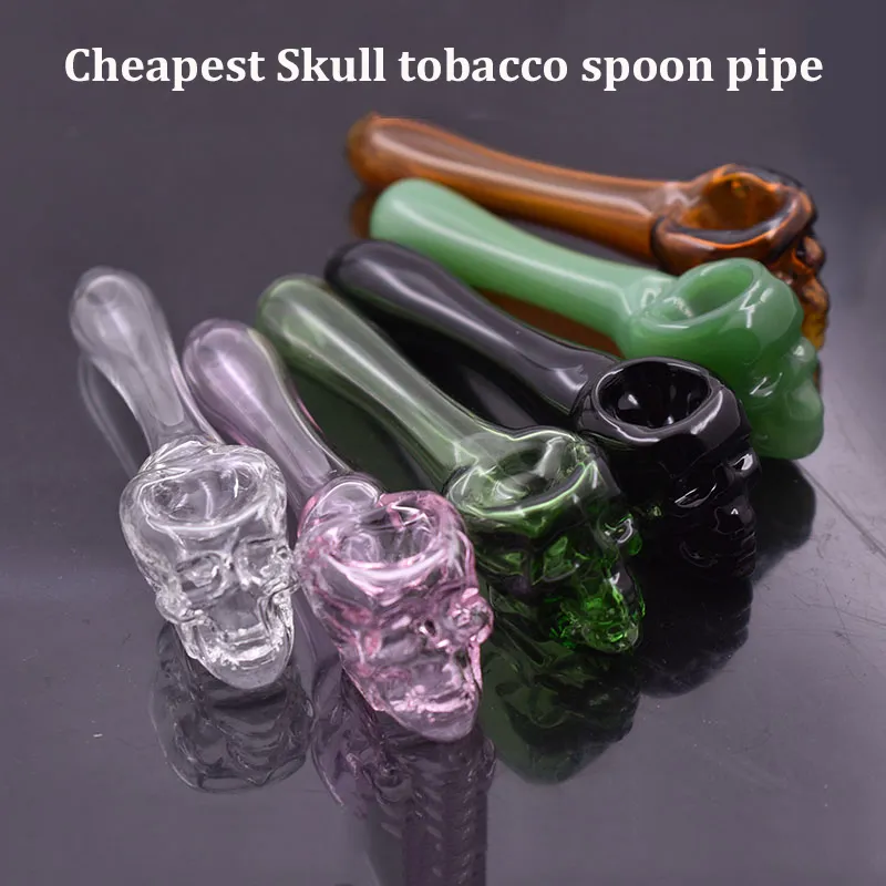 Cheapest Glass Pipe Skull Smoking Pipes Multi Colors Hand Spoon Pipe Thick Pyrex Balancer Glass