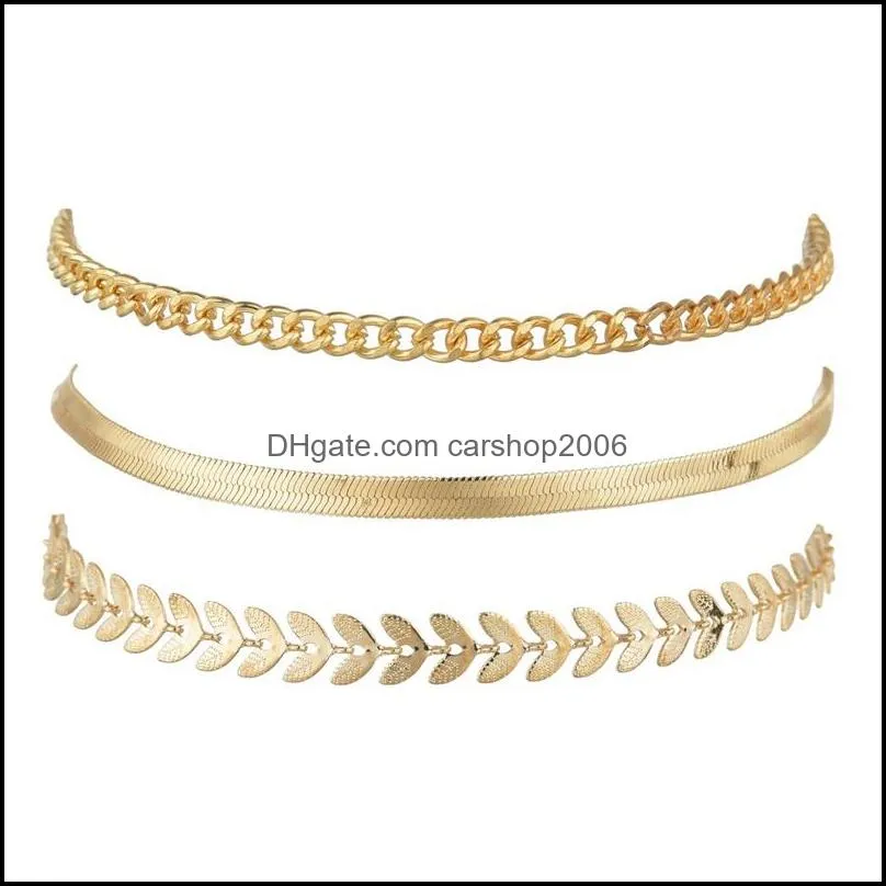 3pcs/set Gold Color Simple Chains Anklets For Women Foot Leg Chain Ankle Beach Bracelets Jewelry Accessories 180 W2