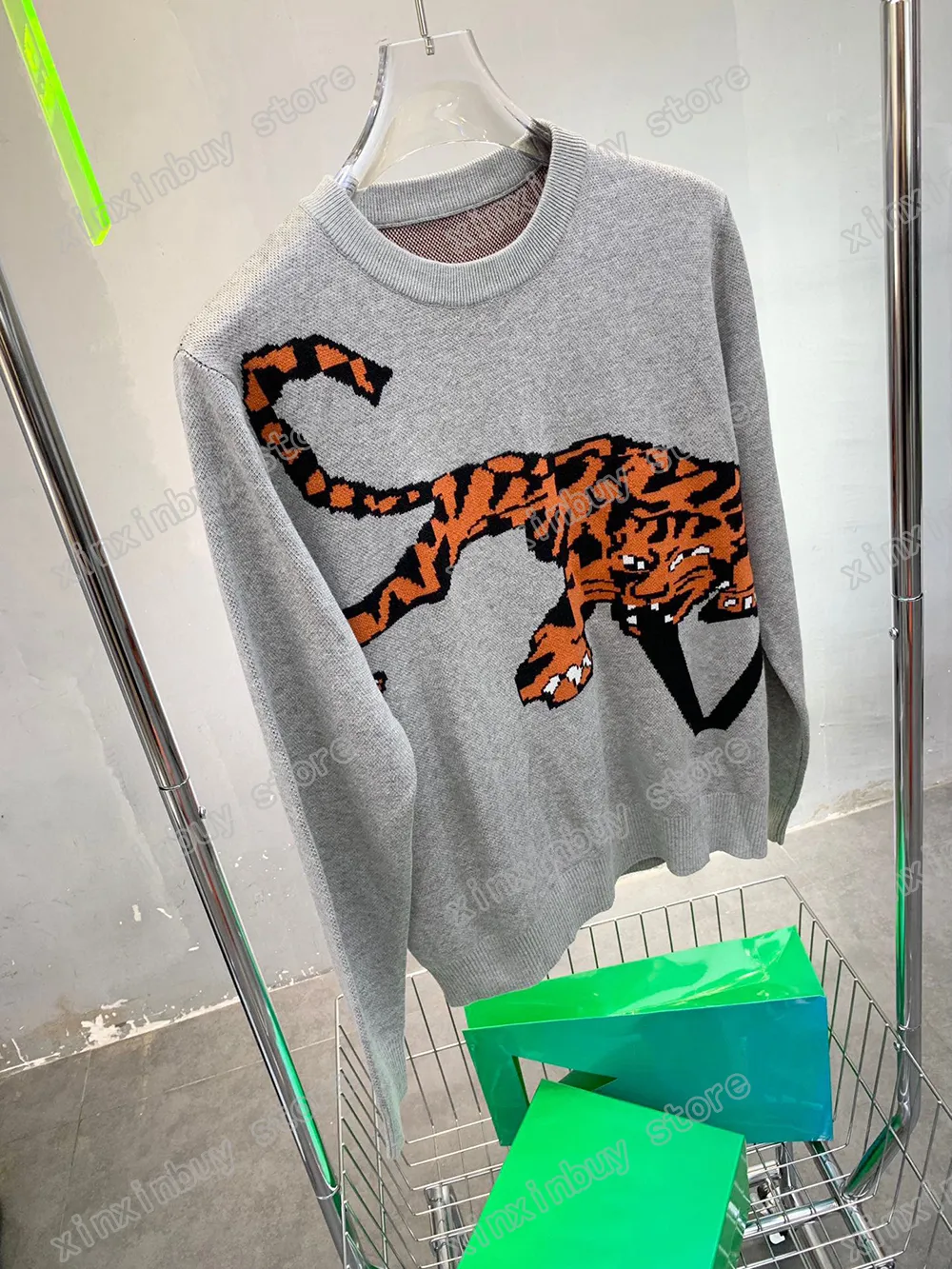 Mens Designer Sweaters Leopard Print Jacquard Knit Sweater, Long