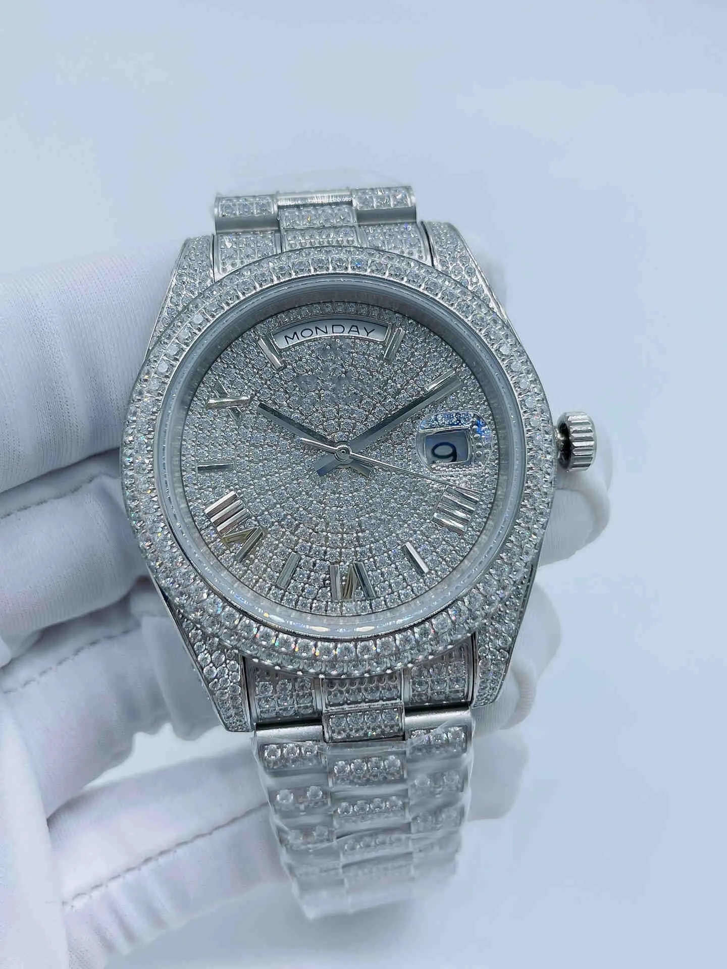 Herrenuhr, 41 mm, Diamantuhren, AAA-Qualität, Tag- und Datumsanzeige, automatisches mechanisches Uhrwerk, Saphirglas, modische Designer-Luxus-Armbanduhr, Montre Reloj, Gold Roma