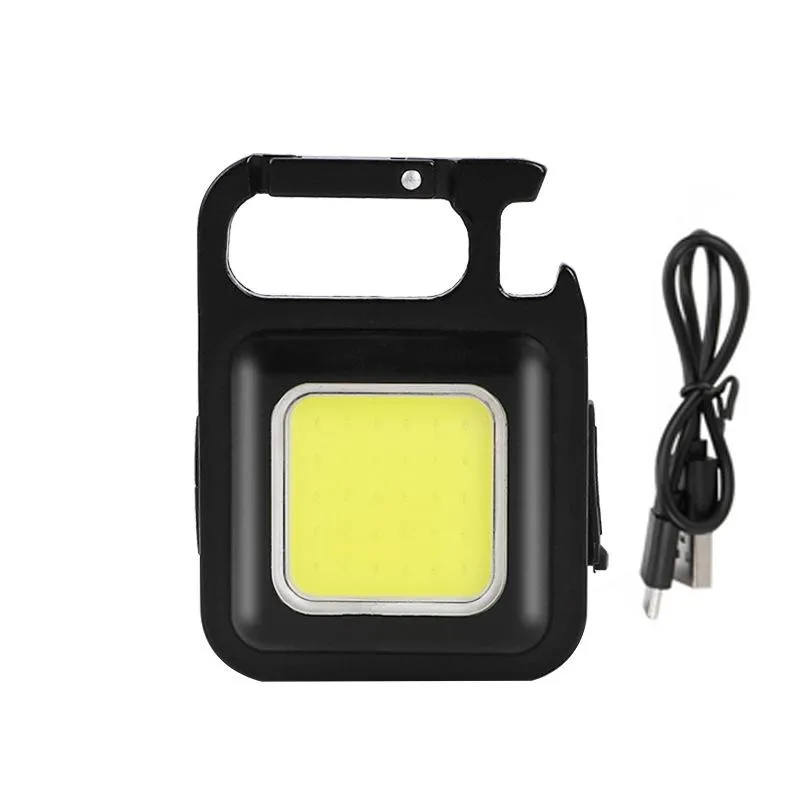 Torce elettriche Tipo-C Tasca portatile ricaricabile Torcia COB Cavatappi Portachiavi con magnete inferiore per campeggio esterno Mini LED Flashli