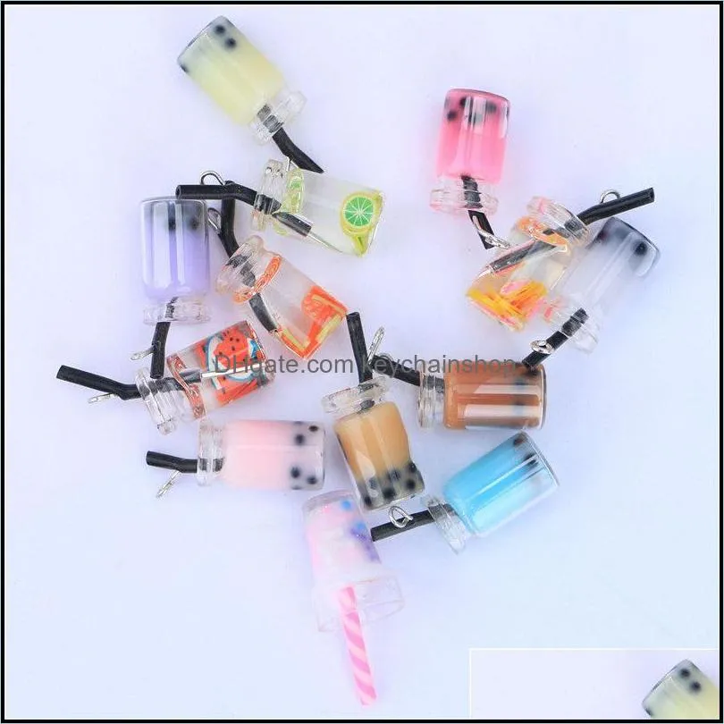 creative resin pearl milk tea charms bubble tea fruit juice cup bottle pendant for jewelry findings diy earrings necklace key chain