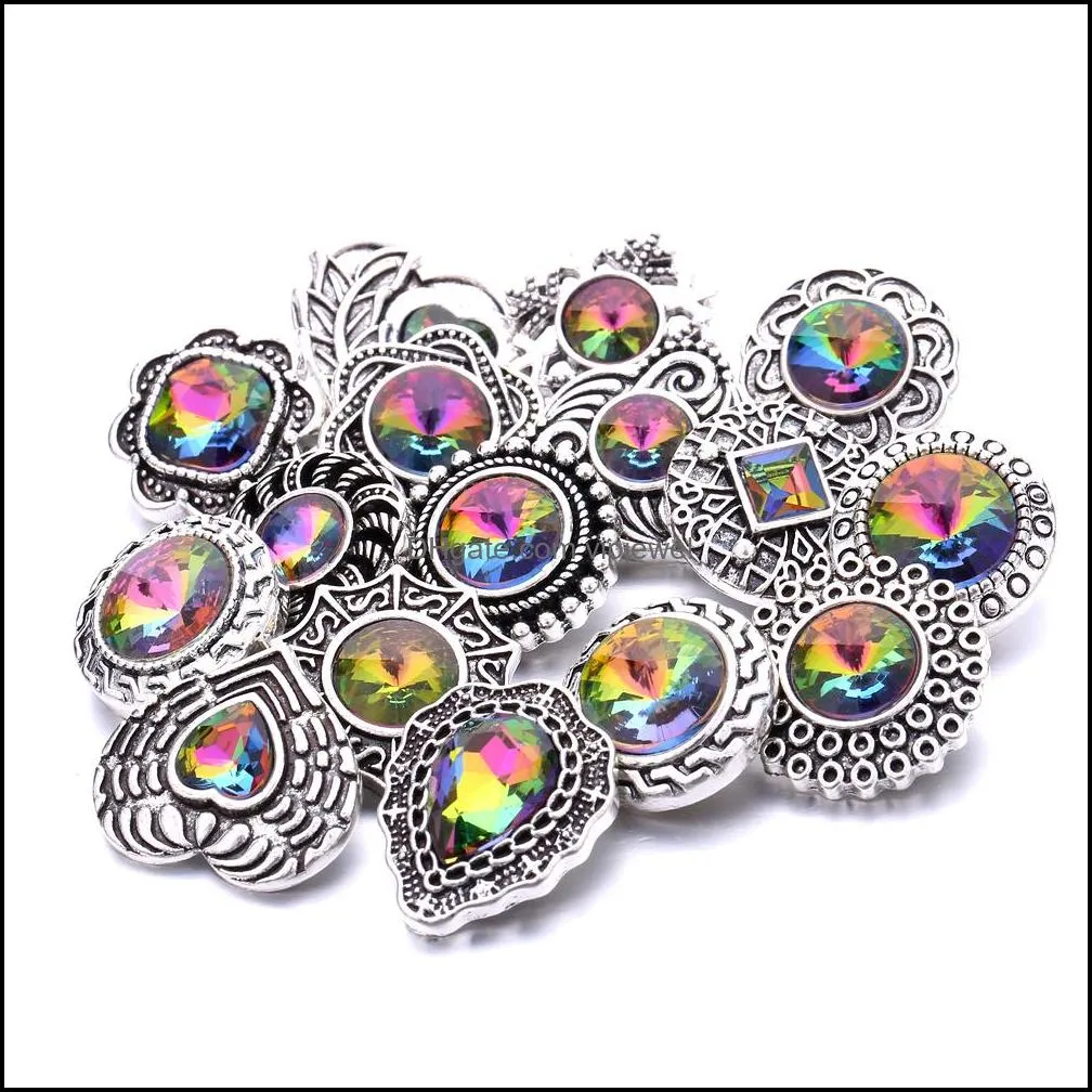 vintage styles colorful rainbow crystal 18mm snap button clasps for snaps buttons bracelet necklace women jewelry