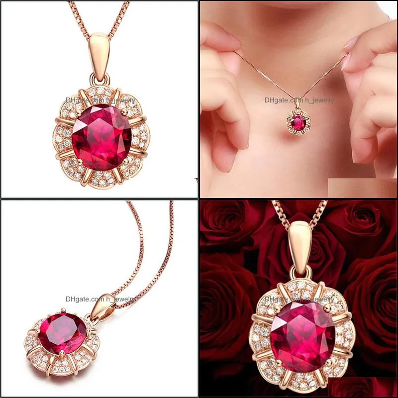 ruby gemstone pendant necklace silver jewelry oval shaped accessories for women wedding engagement silver necklaces hjewelry