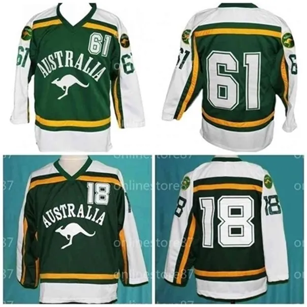 C26 NIK1 40Australia Retro Hockey Jersey Sewn Green # 61 # 18 100% Haftowane Jersey Niestandardowe Nazwa i numer