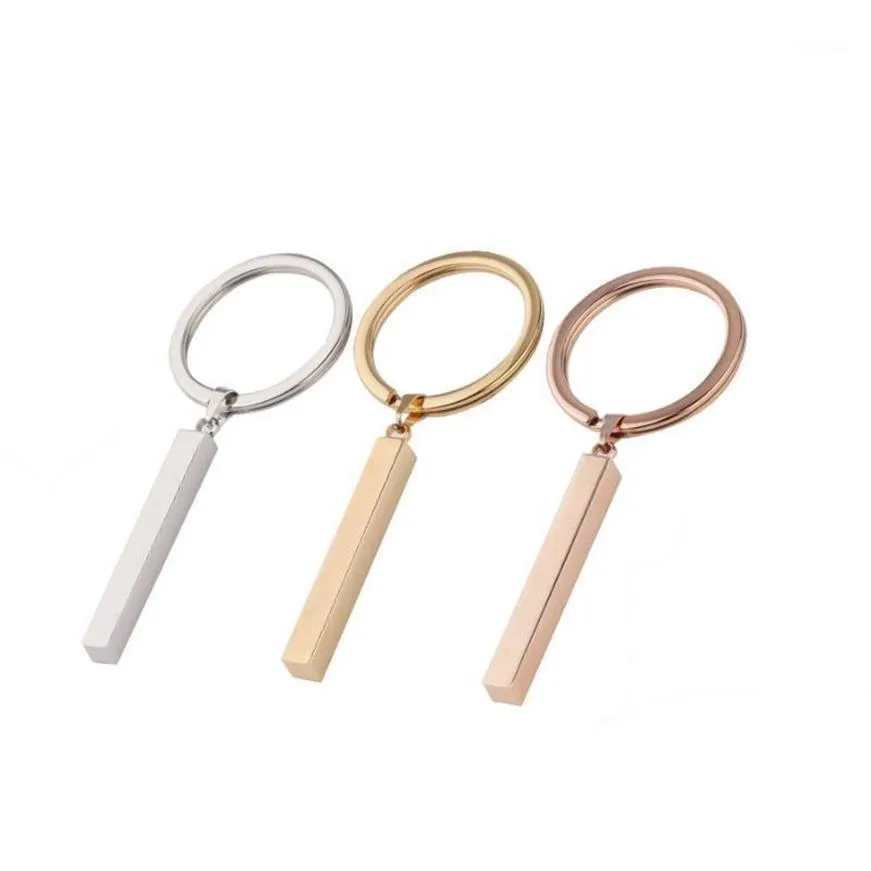 Keychains 100% Stainless Steel Blank Bar Rectangle Keychain For Engrave Metal Name Plate Key Chain Mirror Polished 10pcs1206B