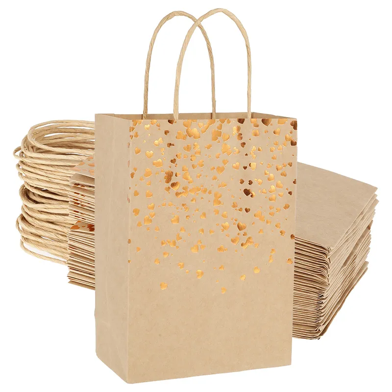 25 pezzi di sacchetti di carta sacchetti di imballaggio per biscotti di caramelle sacchetti appesi 15x21x8 cm sacchetto regalo Kraft oro per Natale