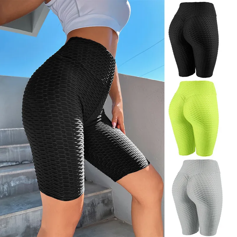 Scrunch Butt Sports Shorts Honeycomb Textured Wide Taillband Biker Anti Cellulitis Plain Short Leggings Running Panty 220602