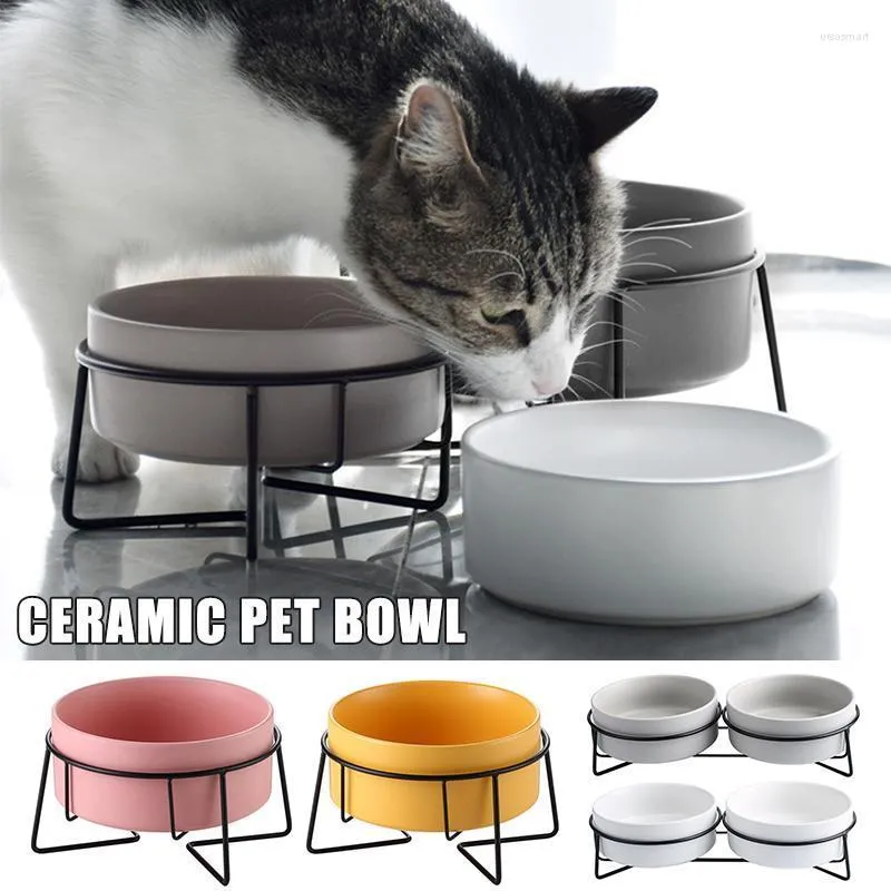 مغذيات Cat Bowls من السيراميك مرتفعة وعاء الأليف مع الحامل المعدني حماية التغذية العمود الفقري عنق الرحم أو الماء DFK889