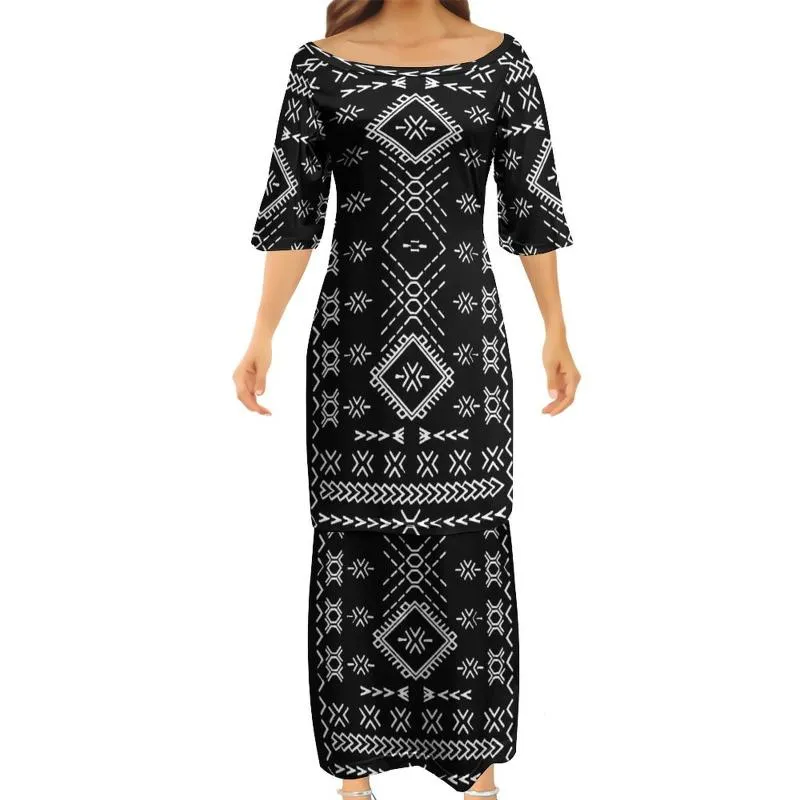 Sukienki robocze Modna urocza kobiety Elegancka klub Bodycon Samoan Puletasi Polynesian 2 set