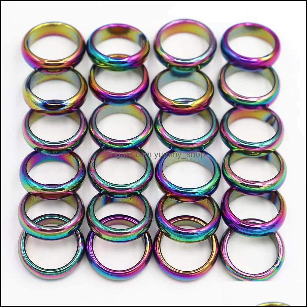 Band Rings Jewelry 6Mm Retro Fashion Hematite Colorf Ring Width Cambered Surface Rainbow Color Christmas Present Dhtwk