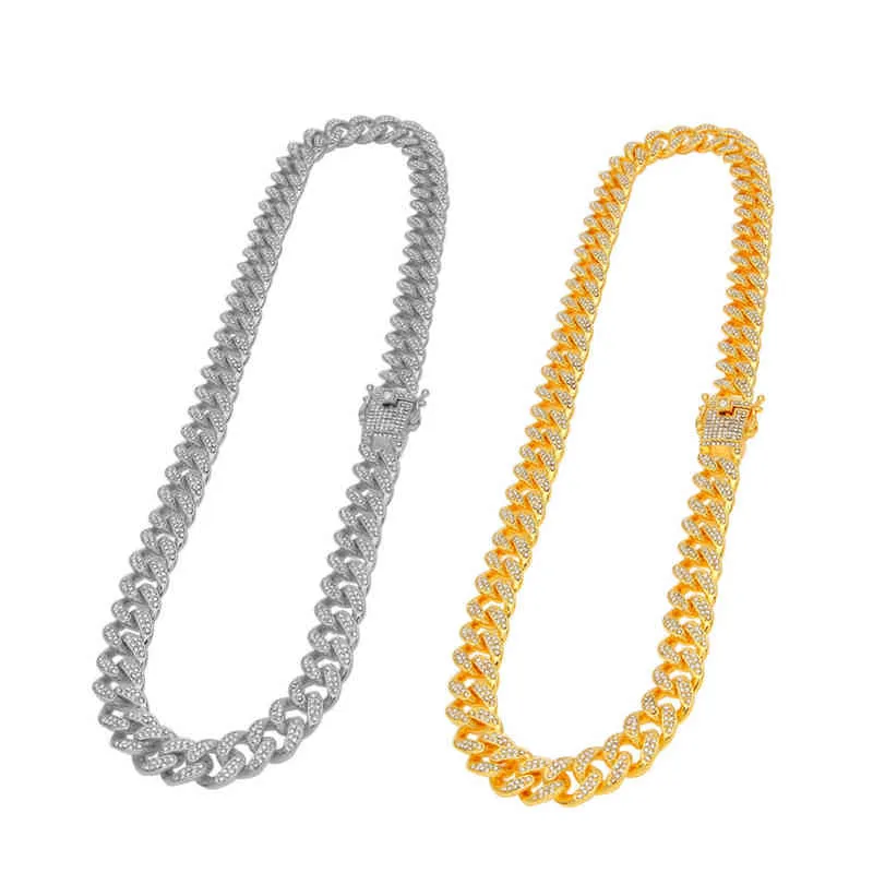 1m Iced Out Cuban Necklace Chain Hip Hop Jewelry Choker Gold Sier Color Rhintone CZ Clasp for Mens Rapper Necklac Link