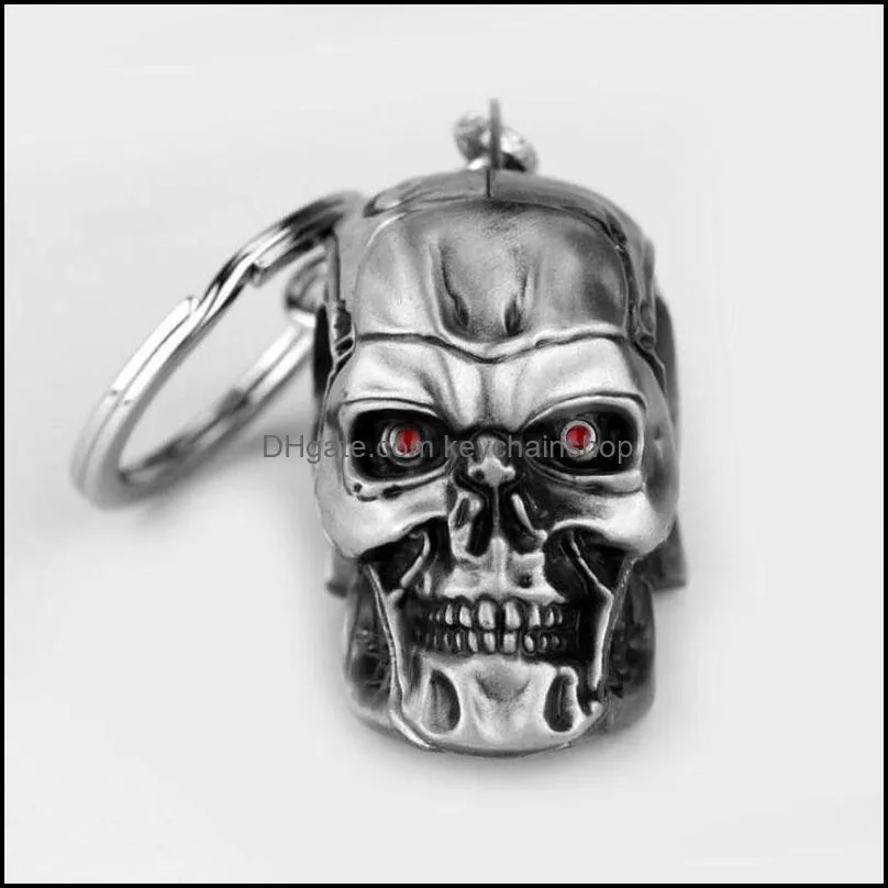 10pcs/Lot Fashion Keyrings Jewelry Silver Pendant Movie Terminator Skeleton Mask Keychain Skull Key Ring for Men Car Key Chain