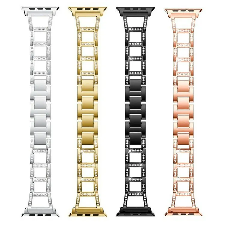 Stainless Steel Bracelet Diamond Strap For Apple Watch 45mm 41mm 44mm 42mm 40mm 38mm Bands Luxury Women Wristband iwatch Series 7 6 5 4 3 Watchband Link Accessories