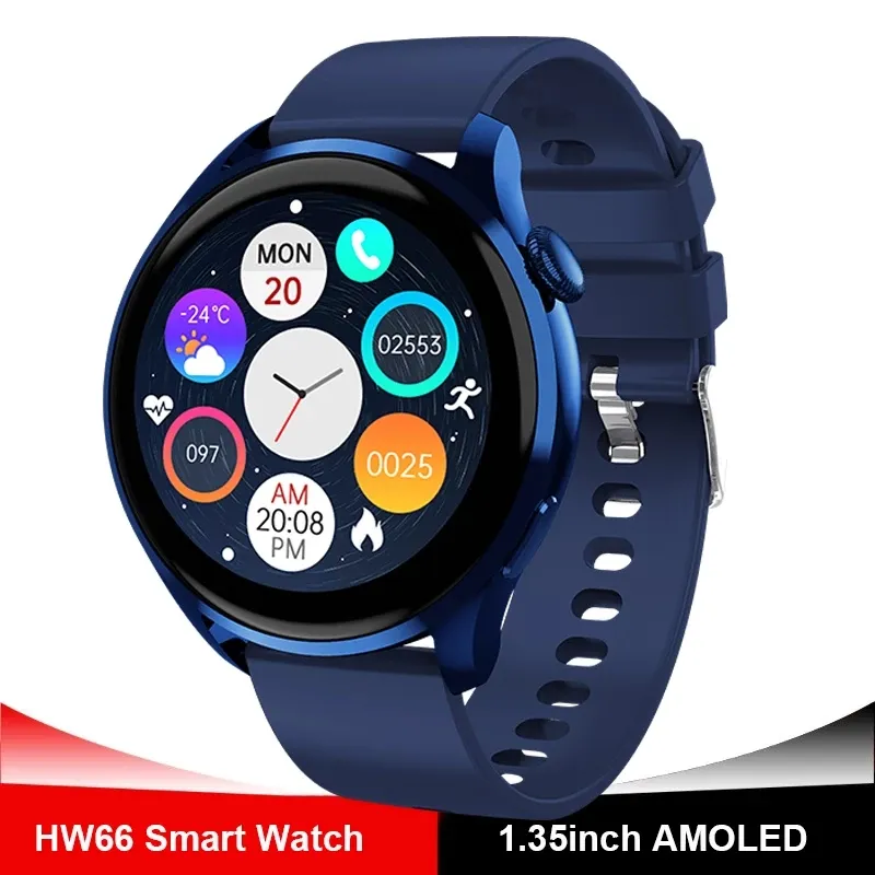 HW66 Smart Watch Smartwatch AMOLED 1.35 بوصة HD شاشة Bluetooth الاتصال الاتصال بمعدل ضربات القلب مراقبة النساء PK Huawei GT3 GTR 3 GTS 2