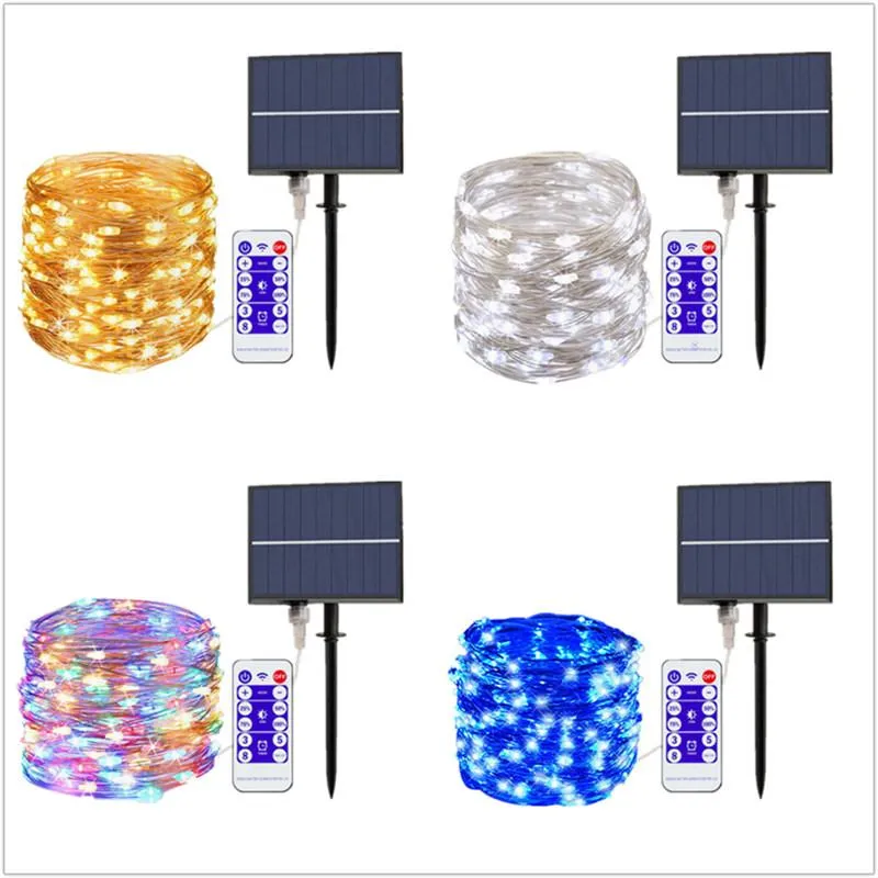 Cuerdas Lámpara solar al aire libre Luces de cadena 100/200 LED Hada Vacaciones Fiesta de Navidad Guirnalda Jardín Impermeable 10mLED LED