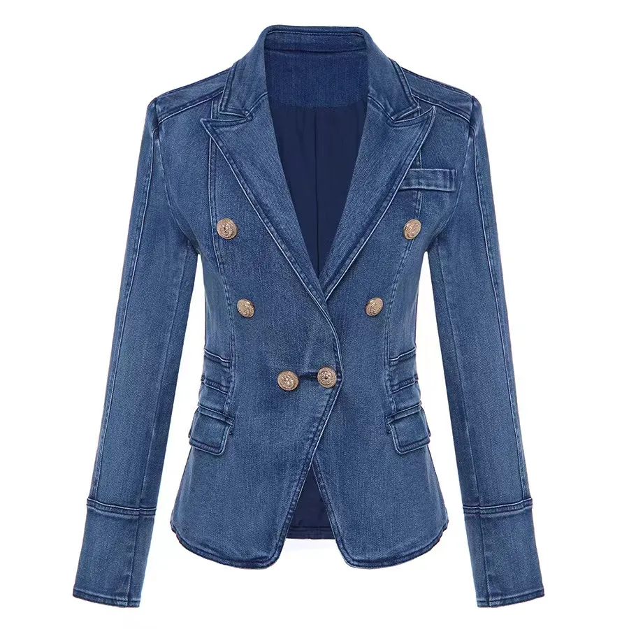 T053 Damenanzüge, Blazer, Tide Marke, hochwertige Retro-Modedesigner, gewaschene Jeans, schlanke Damenmäntel, Anzugjacke, Löwe, zweireihig, schlank, Übergröße für Damen