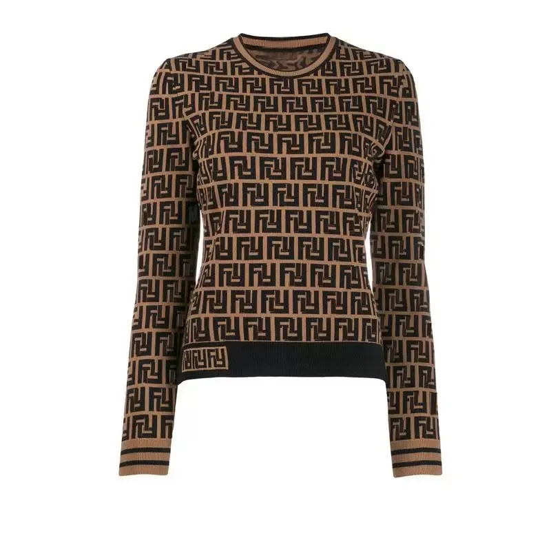 Pull Fendi Femmes Automne Col Rond Rayé Mode À Manches Longues Femmes Haut De Gamme Jacquard Cardigan À Tricoter Fendy Chandails Femme Tricot Pull Pull