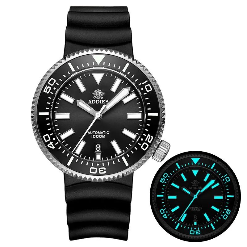 Wristwatches ADDIES Mens Diver Watches Military Automatic Mechanical 1000M Waterproof C3 Luminous Sapphire NH35 Ceramic Bezel Exhaust Valve